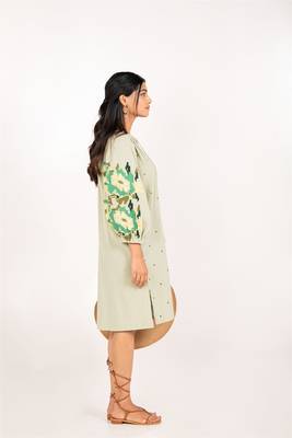 Zanzibar dress green embroidered linen mini dress 3