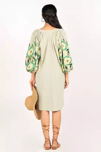 Zanzibar dress green embroidered linen mini dress