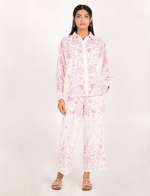 Vancouver set pink printed pure cotton schiffli coord set 1