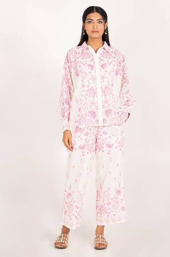 Vancouver set pink printed pure cotton schiffli coord set