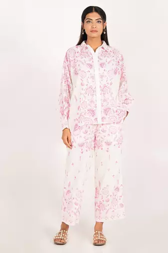 Vancouver set pink printed pure cotton schiffli coord set