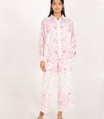 Vancouver set pink printed pure cotton schiffli coord set