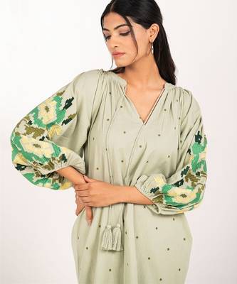 Zanzibar dress green embroidered linen mini dress 5
