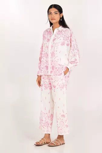 Vancouver set pink printed pure cotton schiffli coord set