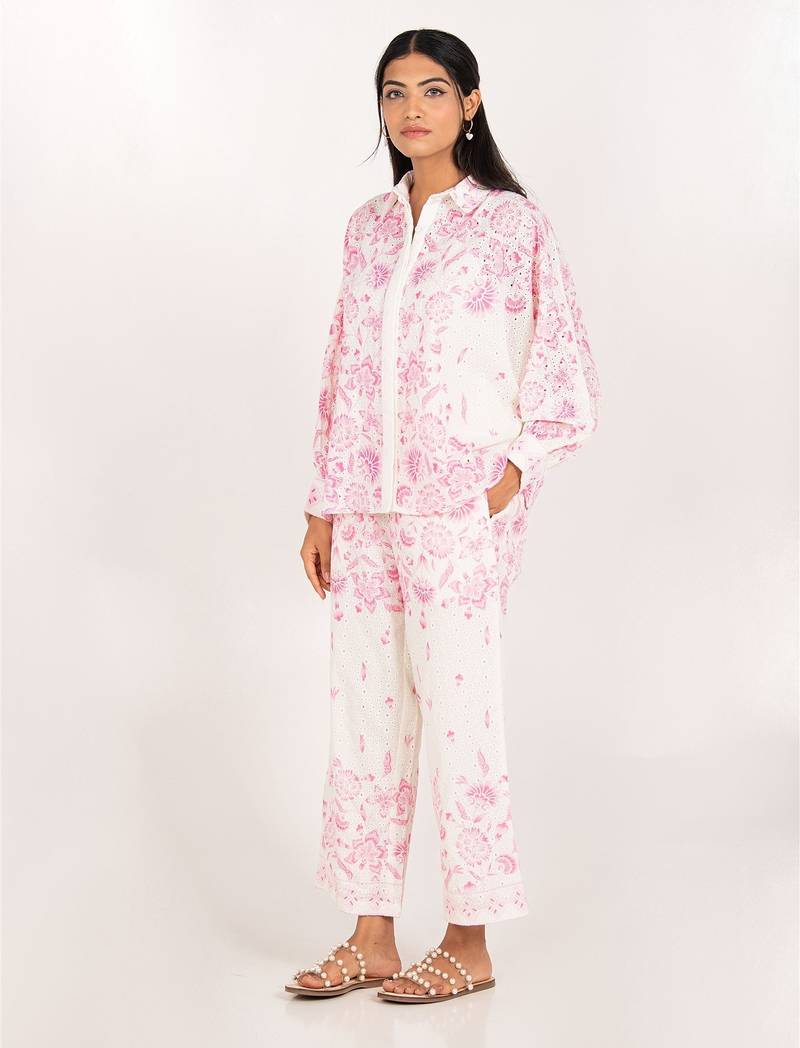 Vancouver set pink printed pure cotton schiffli coord set