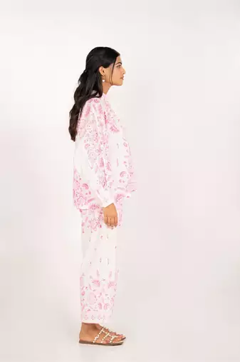 Vancouver set pink printed pure cotton schiffli coord set