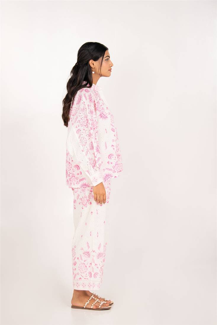 Vancouver set pink printed pure cotton schiffli coord set