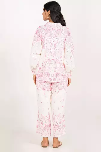 Vancouver set pink printed pure cotton schiffli coord set