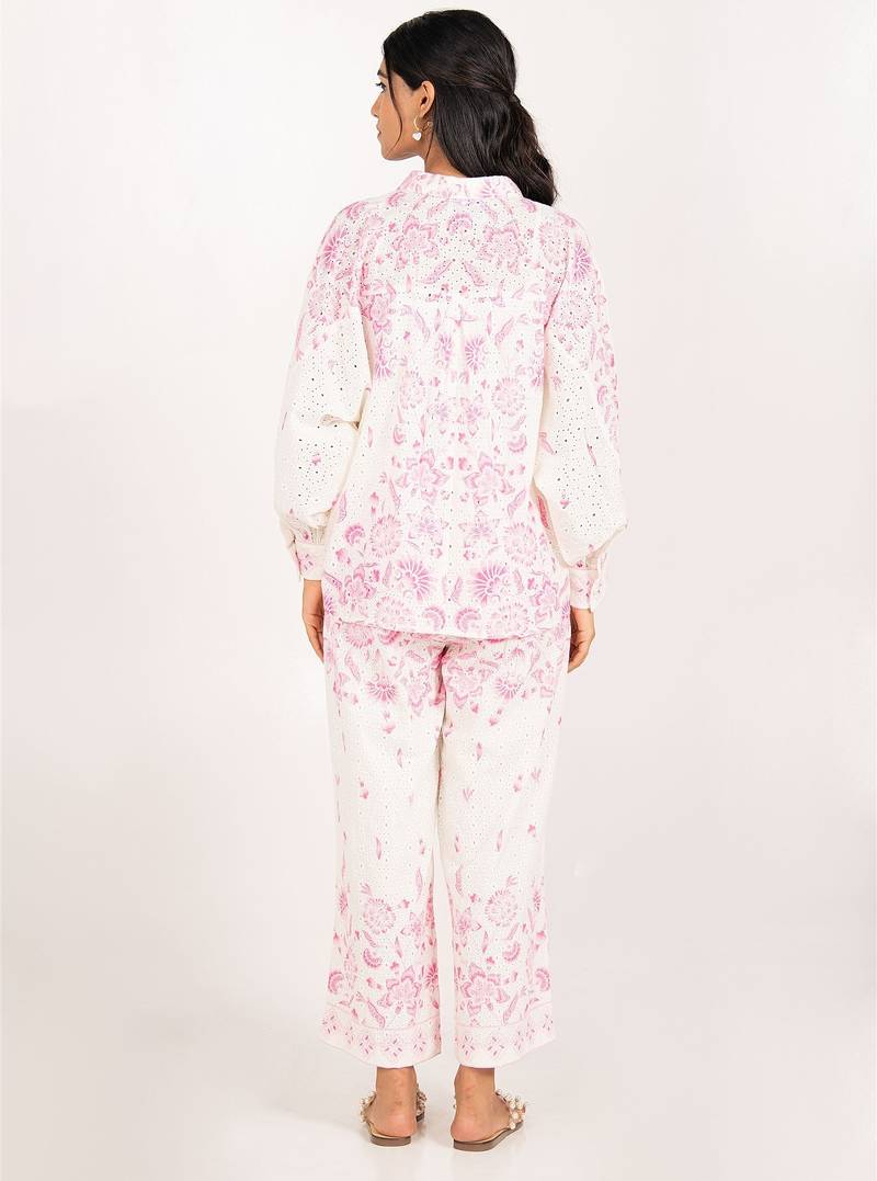 Vancouver set pink printed pure cotton schiffli coord set