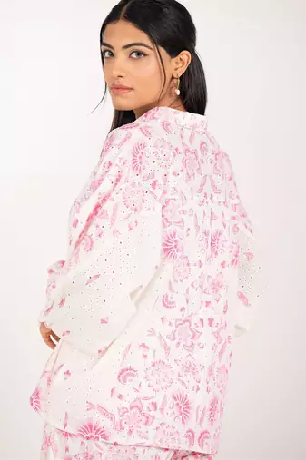 Vancouver set pink printed pure cotton schiffli coord set