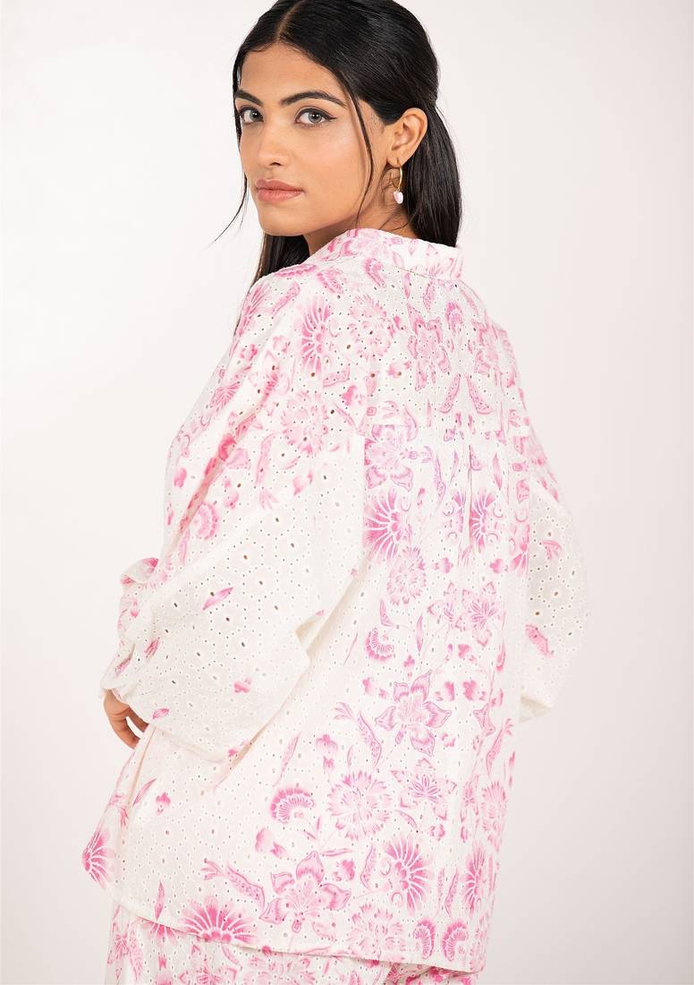 Vancouver set pink printed pure cotton schiffli coord set