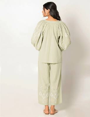 Sydney set green embroidered linen coord set 4
