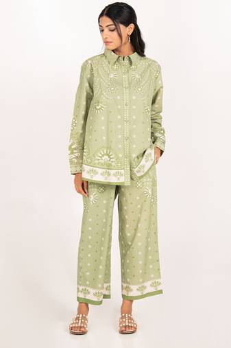 Sicily set green printed pure cotton coord set