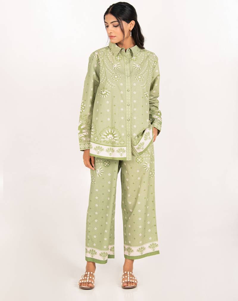 Sicily set green printed pure cotton coord set
