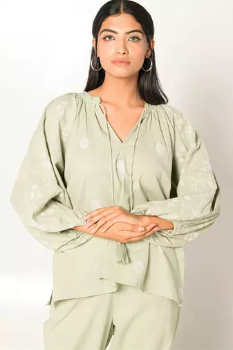 Sydney set green embroidered linen coord set