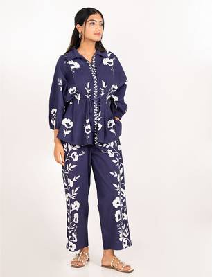 Rio set navy blue printed pure cotton coord set 1