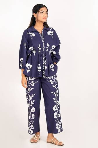 Rio set navy blue printed pure cotton coord set