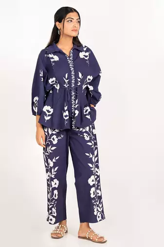 Rio set navy blue printed pure cotton coord set