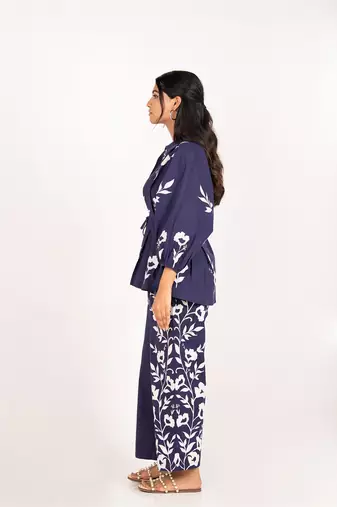 Rio set navy blue printed pure cotton coord set