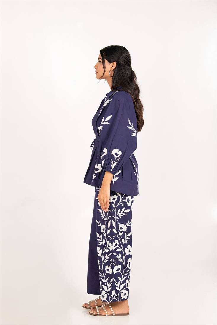 Rio set navy blue printed pure cotton coord set