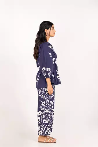 Rio set navy blue printed pure cotton coord set