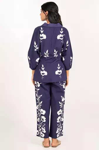 Rio set navy blue printed pure cotton coord set