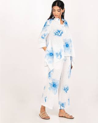 Rhodes set blue printed pure cotton schiffli coord set 2