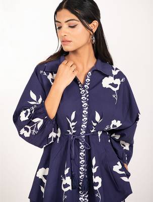 Rio set navy blue printed pure cotton coord set 5