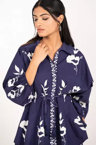 Rio set navy blue printed pure cotton coord set