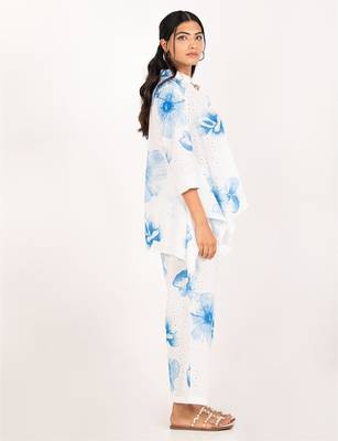 Rhodes set blue printed pure cotton schiffli coord set 3