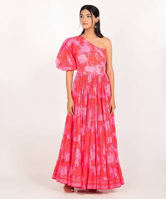 Prague dress pink printed pure cotton maxi dress 1