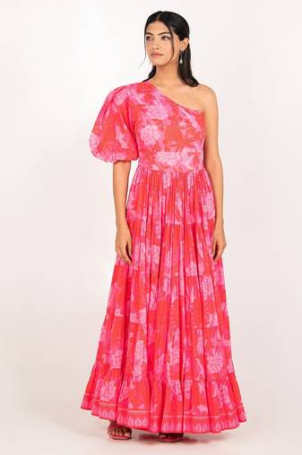 Prague dress pink printed pure cotton maxi dress