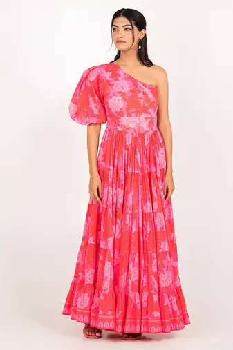 Prague dress pink printed pure cotton maxi dress
