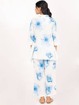 Rhodes set blue printed pure cotton schiffli coord set 4