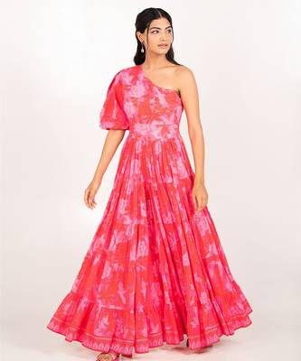 Prague dress pink printed pure cotton maxi dress 2