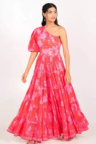 Prague dress pink printed pure cotton maxi dress