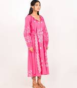 Paphos dress pink embroidered pure cotton maxi dress