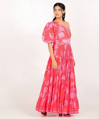 Prague dress pink printed pure cotton maxi dress 3