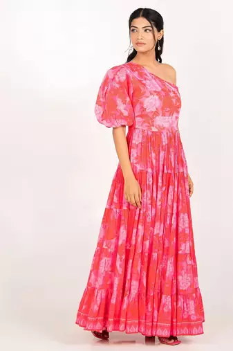 Prague dress pink printed pure cotton maxi dress
