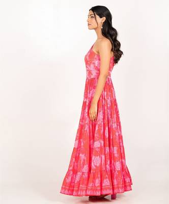 Prague dress pink printed pure cotton maxi dress 4