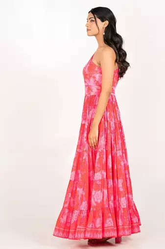 Prague dress pink printed pure cotton maxi dress