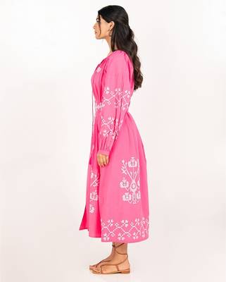 Paphos dress pink embroidered pure cotton maxi dress 2