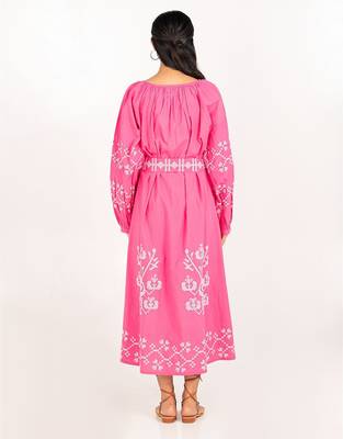 Paphos dress pink embroidered pure cotton maxi dress 3