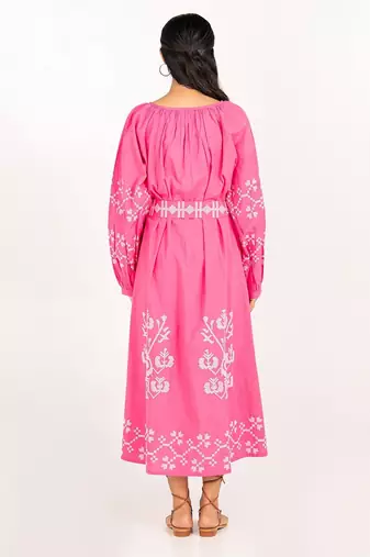 Paphos dress pink embroidered pure cotton maxi dress