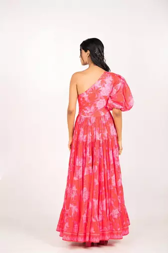 Prague dress pink printed pure cotton maxi dress