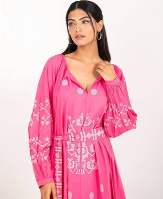 Paphos dress pink embroidered pure cotton maxi dress 4