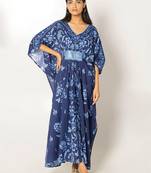 Naples kaftan navy blue embroidered linen kaftan