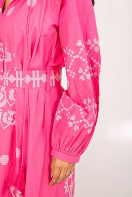Paphos dress pink embroidered pure cotton maxi dress 5