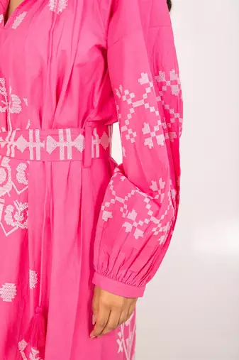 Paphos dress pink embroidered pure cotton maxi dress