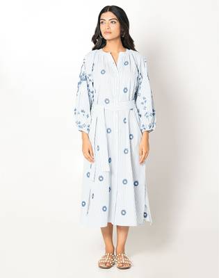 Mykonos dress stripe embroidered pure cotton dress 1